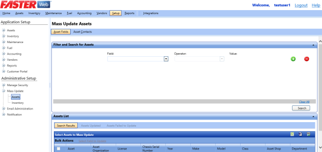  Mass Update Assets page